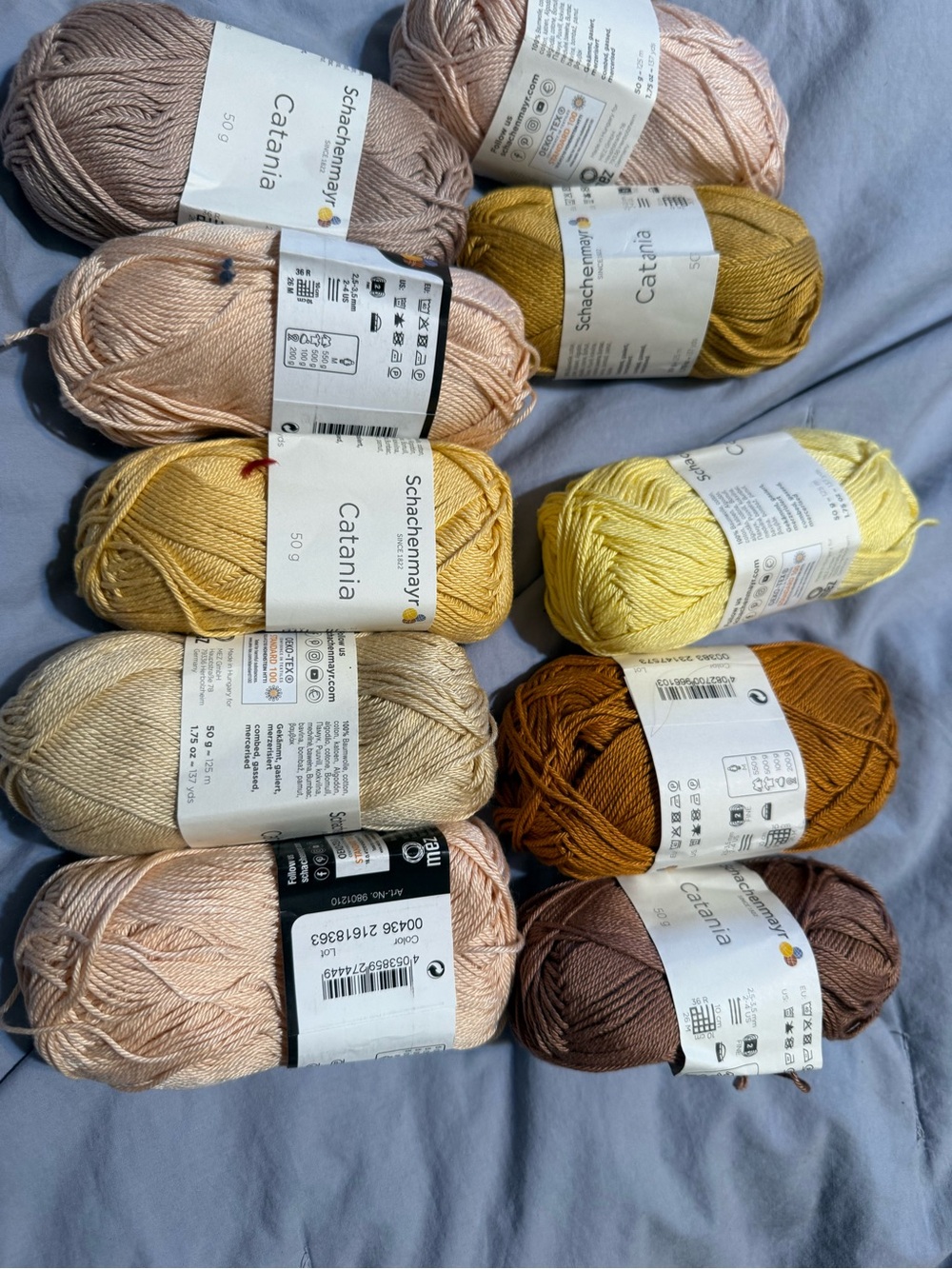 Cotton Yarn Bundle in Yellow, Mustard, Pink, Cream, Brown